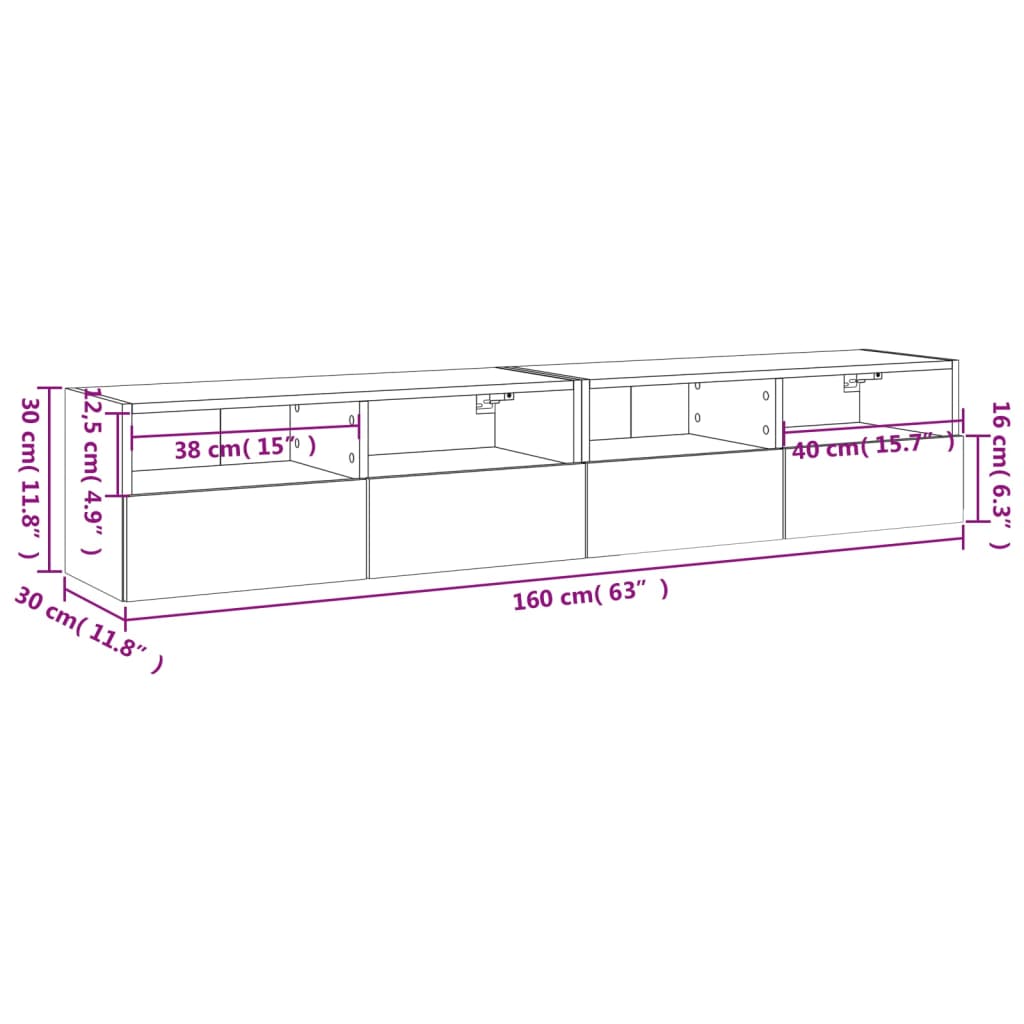 vidaXL teleri seinakapid 2 tk, betoonhall, 80 x 30 x 30 cm, tehispuit