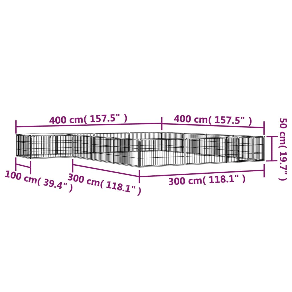 vidaXL 16 paneeliga koera mänguaed must 100x50 cm pulbervärvitud teras