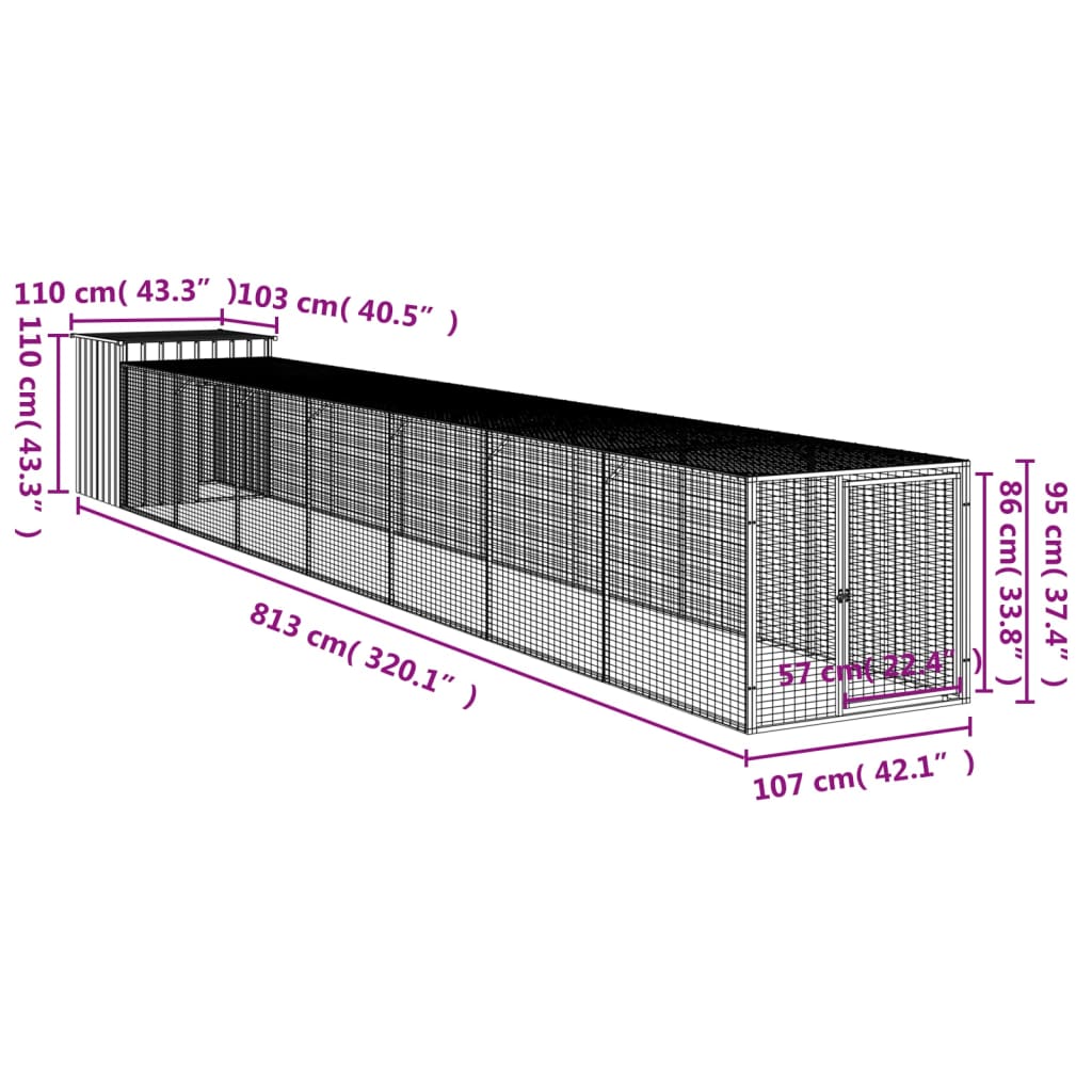 vidaXL kanapuur aedikuga, helehall, 110x813x110 cm, tsingitud teras