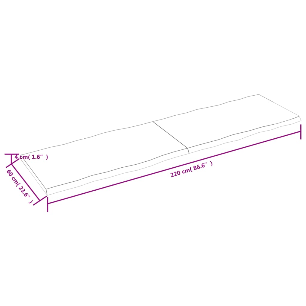 vidaXL lauaplaat, 220 x 60 x (2-4) cm, täispuit, naturaalsed servad