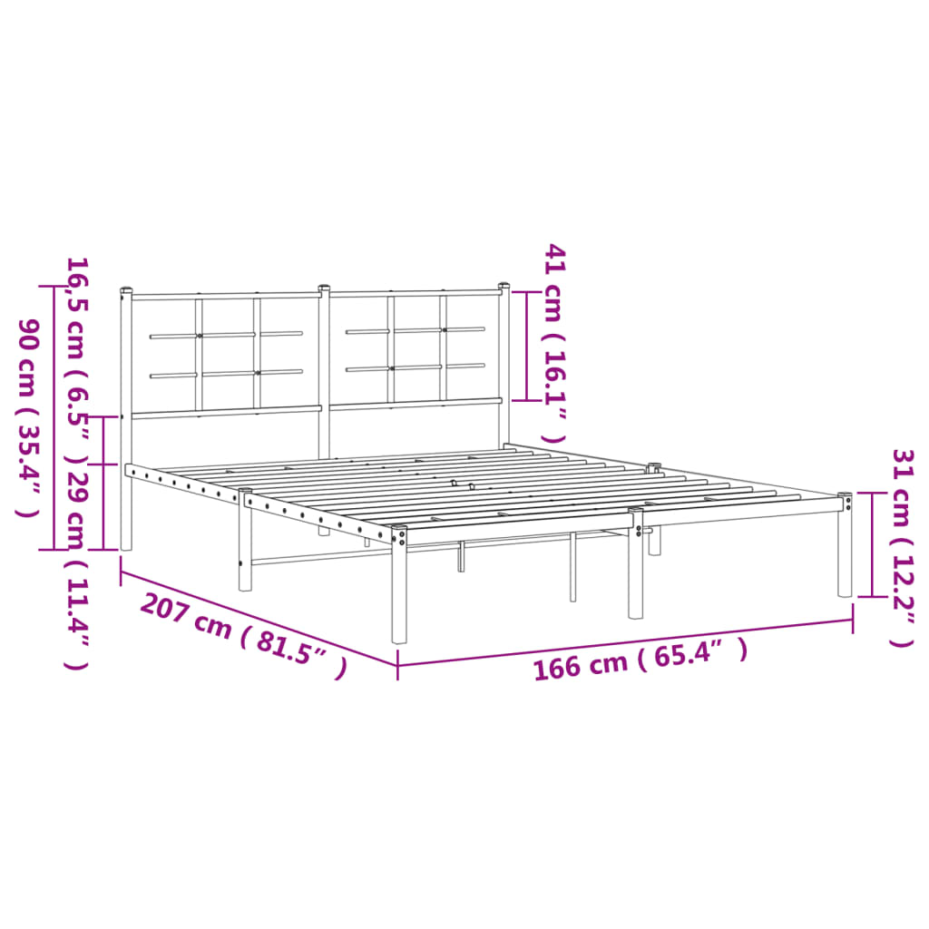 vidaXL metallist voodiraam peatsiga, valge, 160x200 cm