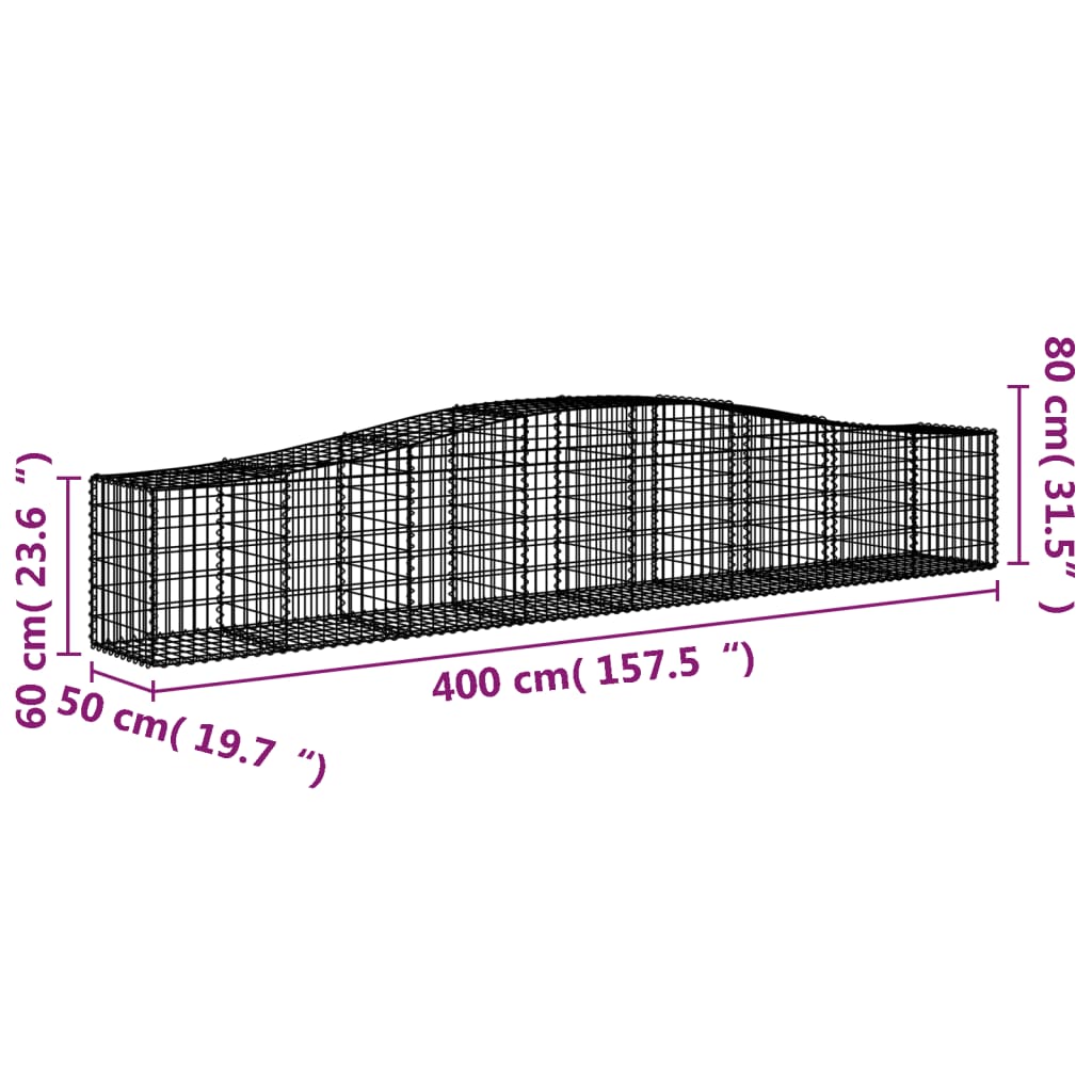 vidaXL kaarekujuline gabioonkorv, 400x50x60/80 cm, tsingitud raud