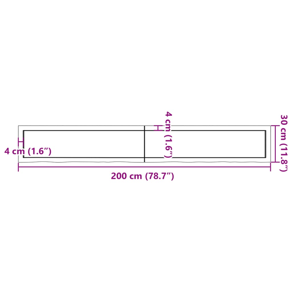 vidaXL seinariiul, 200 x 30 x (2–6) cm, töötlemata tammepuit