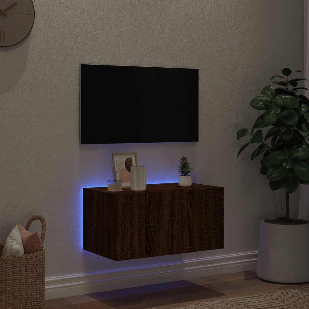 vidaXL teleri seinakapp LED-tuledega, pruun tamm, 60 x 35 x 31 cm