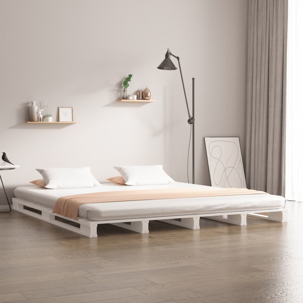 vidaXL kaubaalustest voodi, valge, 135 x 190 cm, männipuit