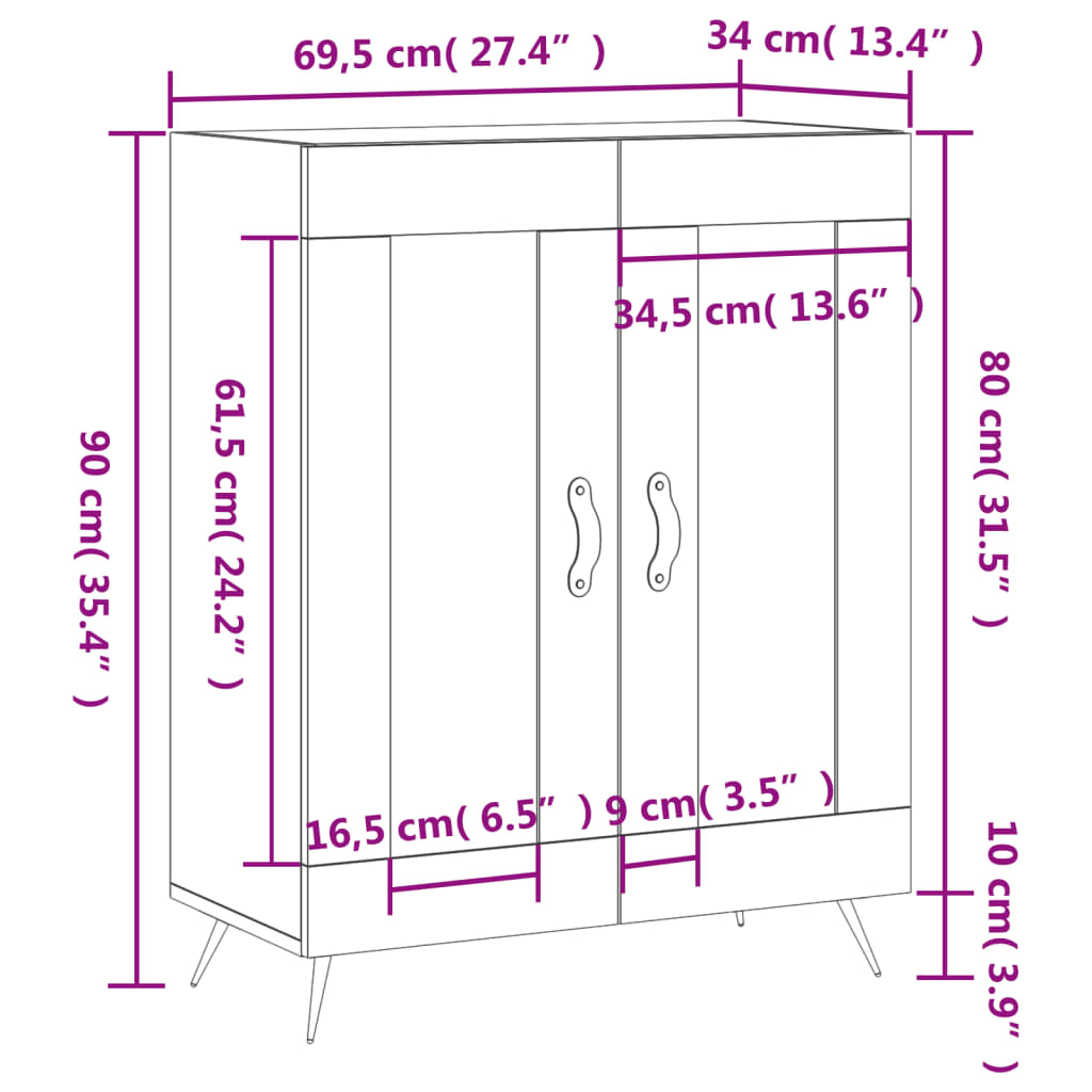 vidaXL puhvetkapp, hall, Sonoma tamm, 69,5 x 34 x 90 cm, tehispuit