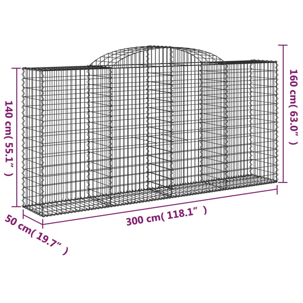 vidaXL kaarekujulised gabioonkorvid 10 tk, 300x50x140/160 cm, raud