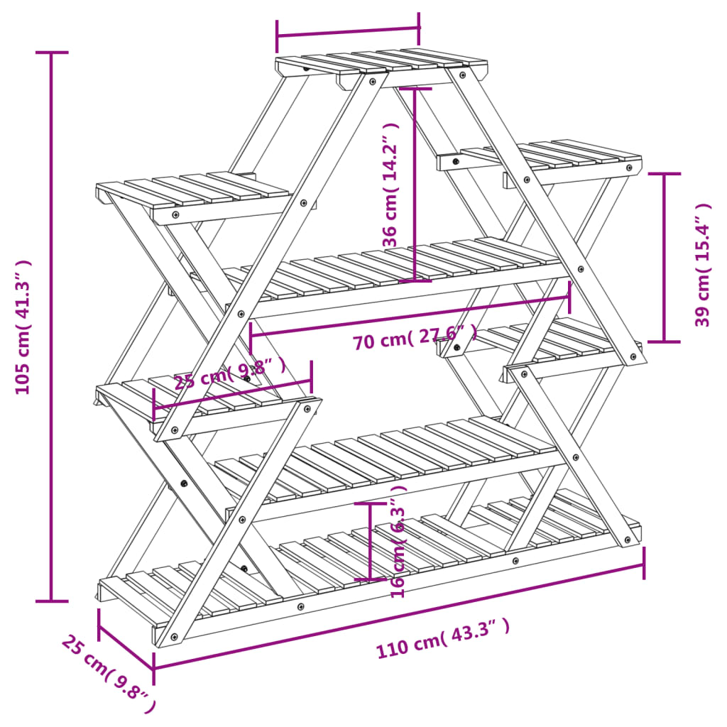 vidaXL lillealus, 110x25x105 cm, nulupuit