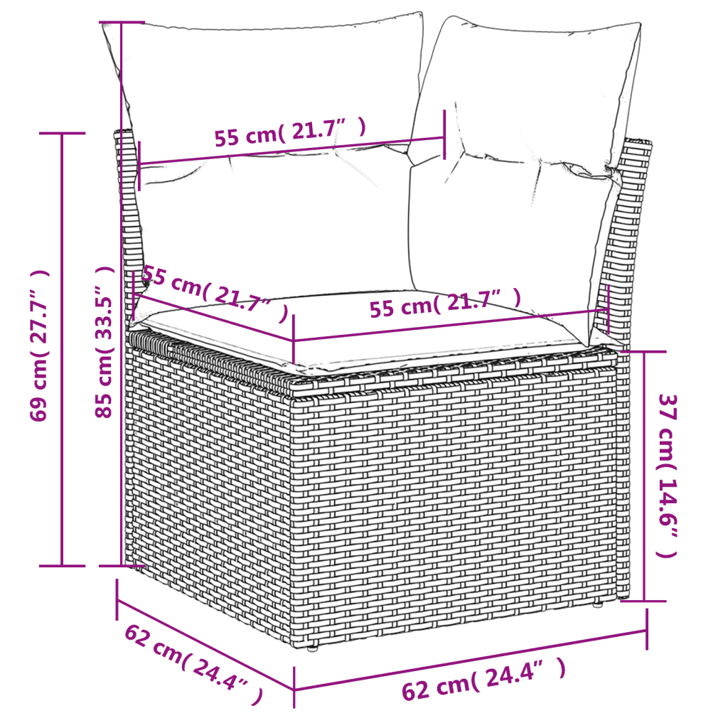 vidaXL 12-osaline aiadiivani komplekt patjadega, helehall, polürotang