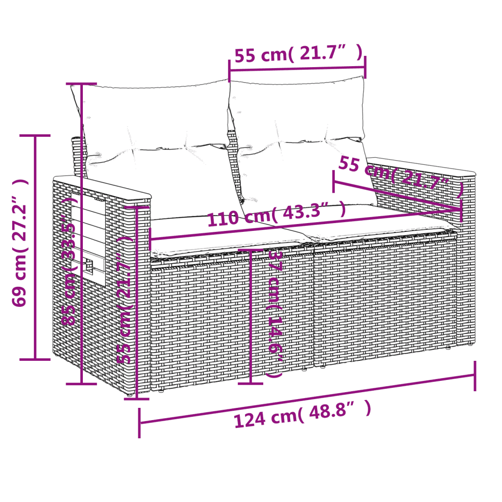 vidaXL 11-osaline aiadiivani komplekt patjadega, must, polürotang