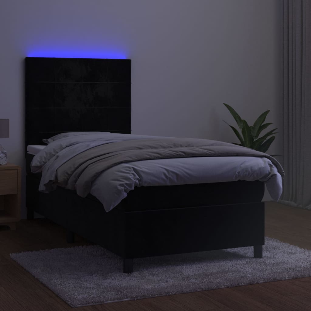 vidaXL kontinentaalvoodi madrats ja LED, must, 90x190 cm, samet