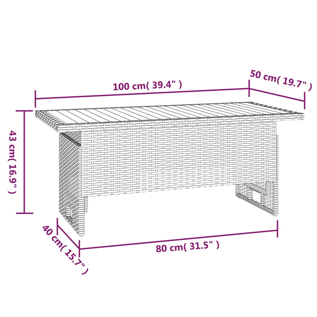 vidaXL aialaud, hall, 100x50x43/63 cm, akaatsiapuit ja polürotang