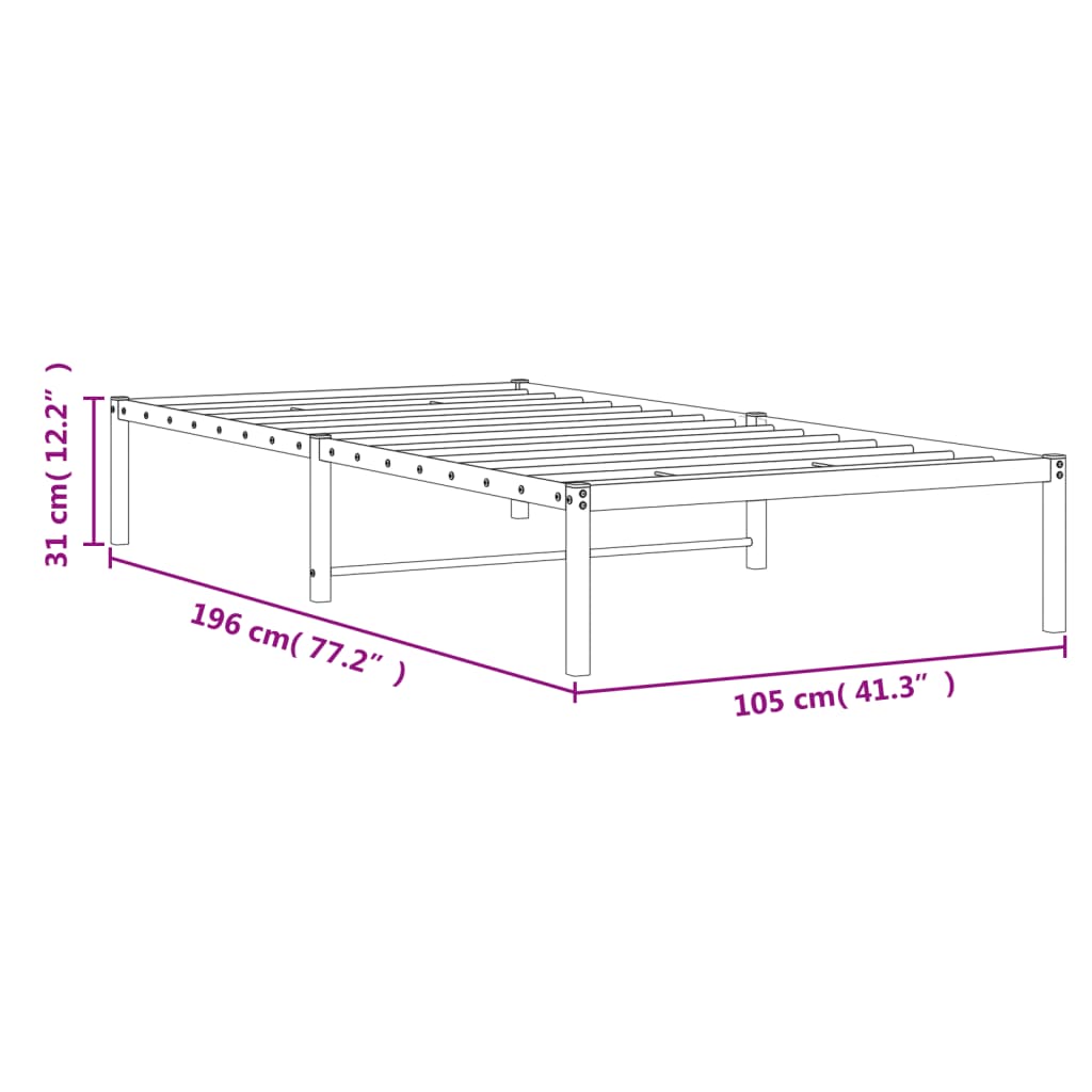 vidaXL metallist voodiraam, must, 100x190 cm