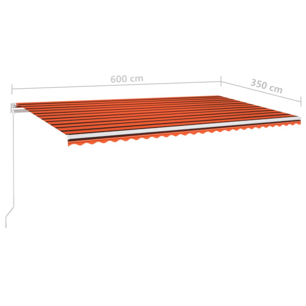 vidaXL käsitsi sissetõmmatav varikatus LED, 600x350 cm, oranž ja pruun