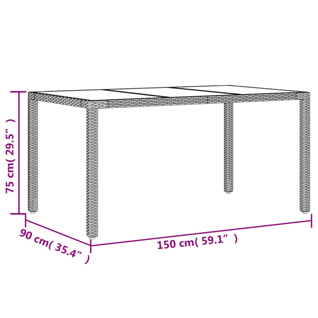 vidaXL aialaud klaasplaadiga, hall, 150x90x75 cm, polürotang