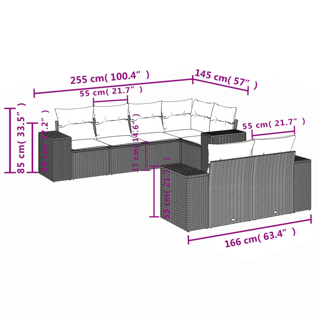 vidaXL 7-osaline aiadiivani komplekt patjadega, hall, polürotang