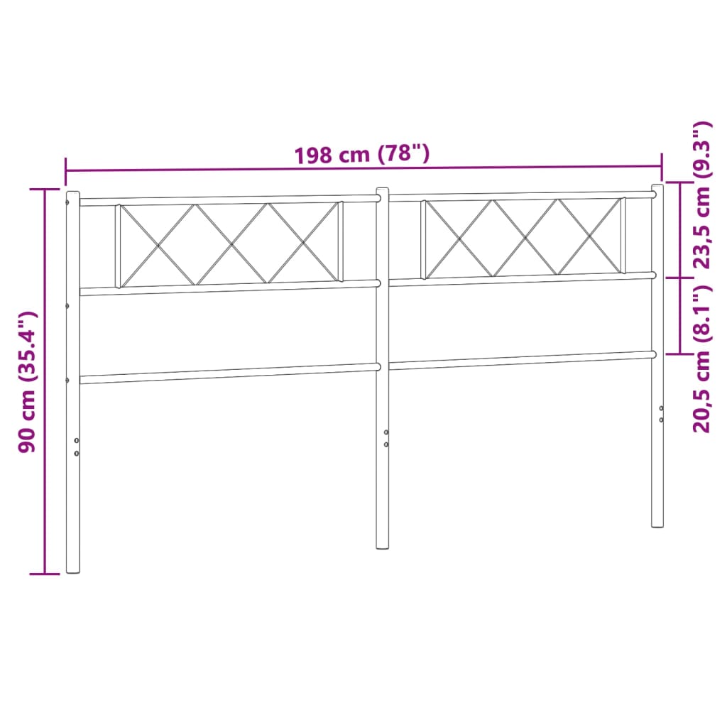 vidaXL metallist voodipeats, valge, 193 cm