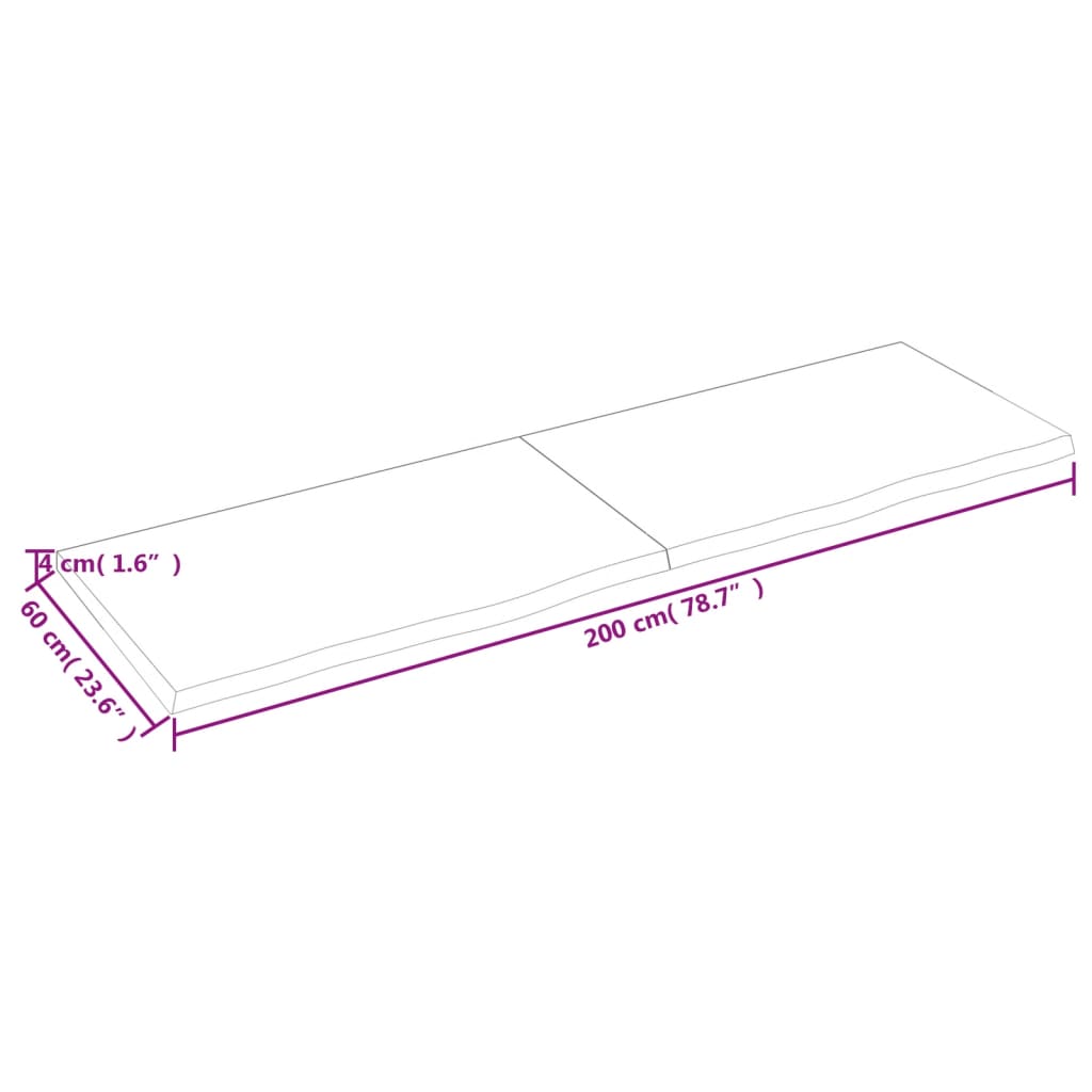 vidaXL seinariiul, 200x60x(2-4) cm, töötlemata tammepuit