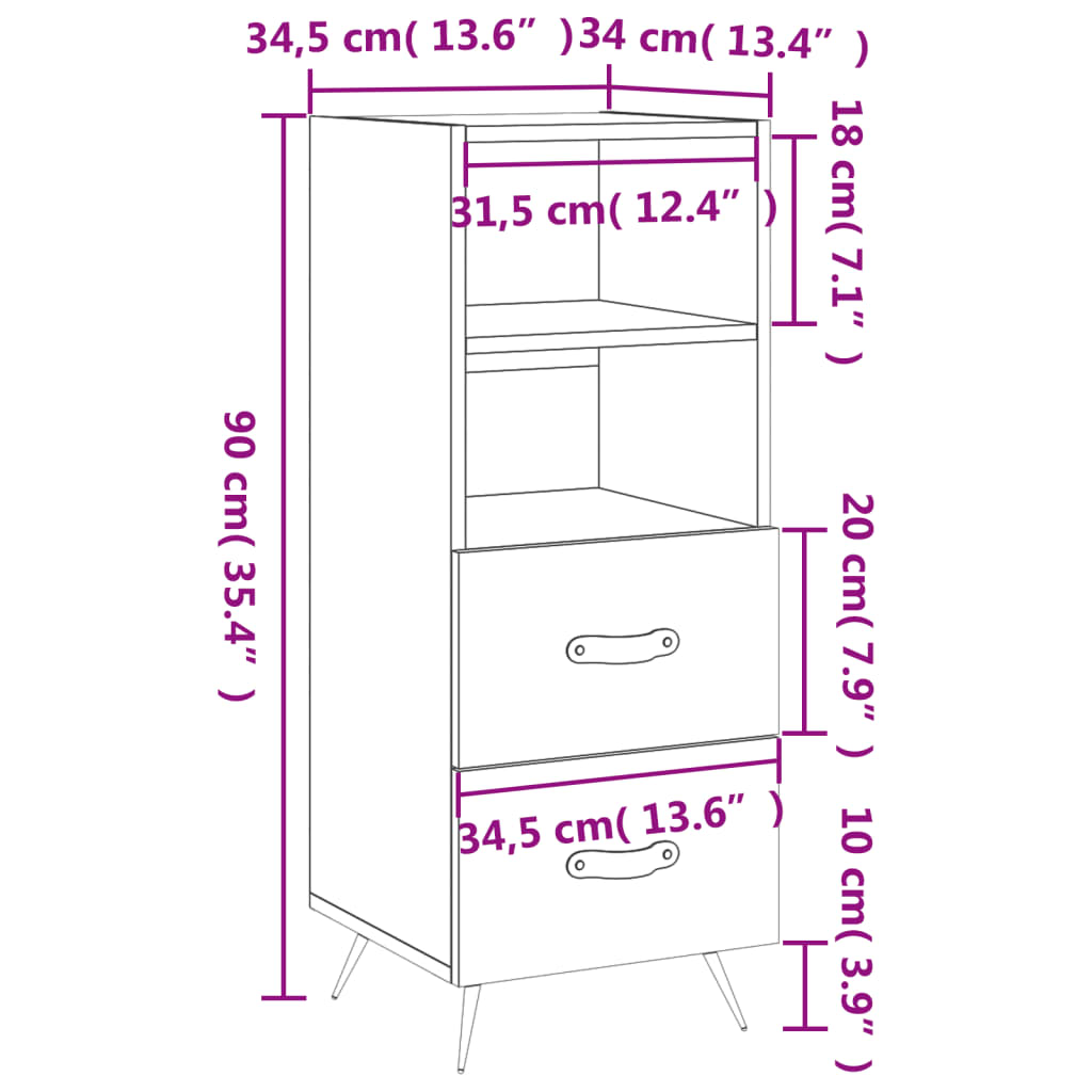 vidaXL puhvetkapp, hall Sonoma tamm, 34,5x34x90 cm, tehispuit