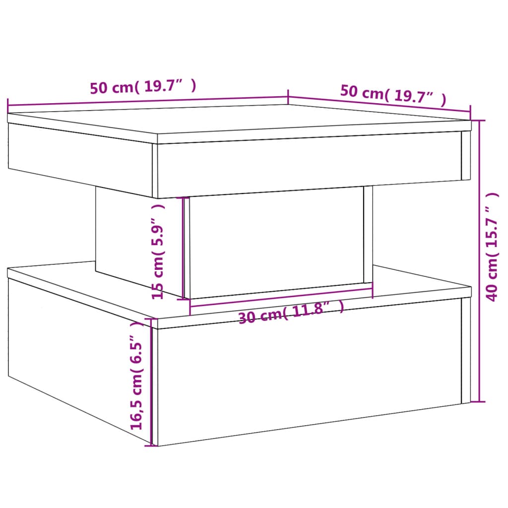 vidaXL LED-tuledega kohvilaud, valge, 50 x 50 x 40 cm