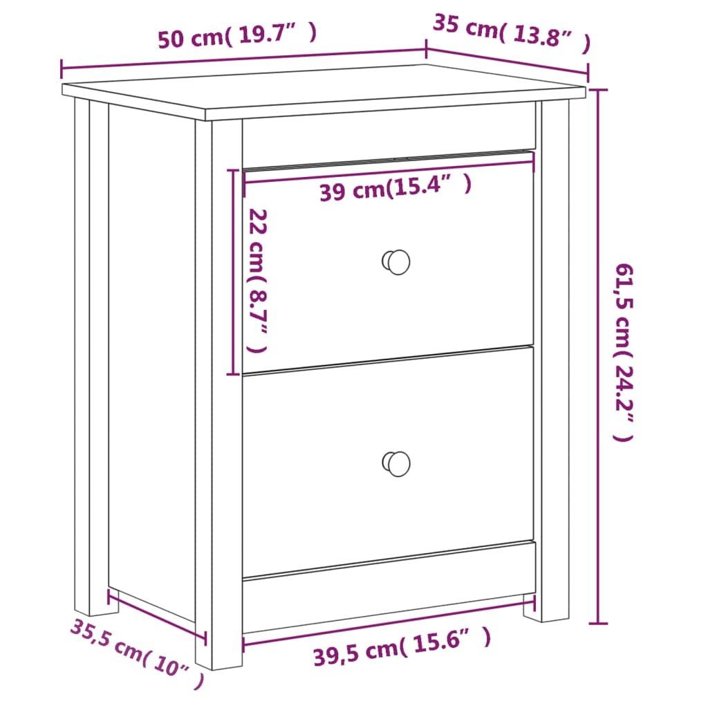 vidaXL öökapid 2 tk, 50 x 35 x 61,5 cm, männipuit