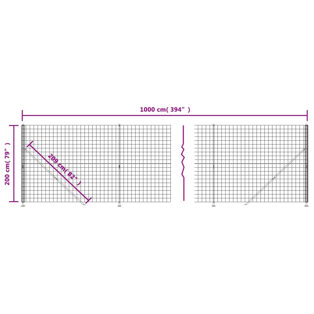 vidaXL traataed äärikuga, roheline, 2x10 m