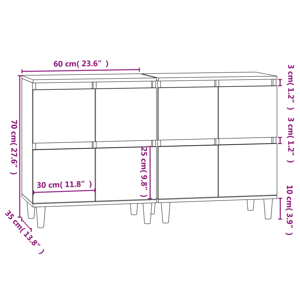 vidaXL puhvetkapid 2 tk, Sonoma tamm, 60 x 35 x 70 cm, tehispuit