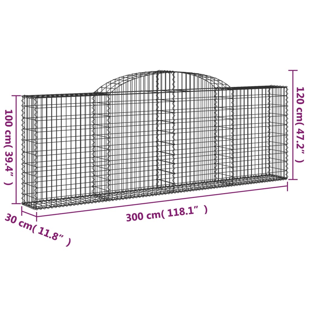 vidaXL kaarekujulised gabioonkorvid 13 tk, 300x30x100/120 cm, raud