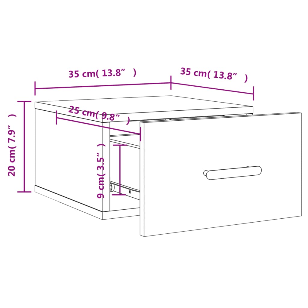 vidaXL seinale kinnitatavad öökapid 2 tk, hall Sonoma tamm, 35x35x20cm