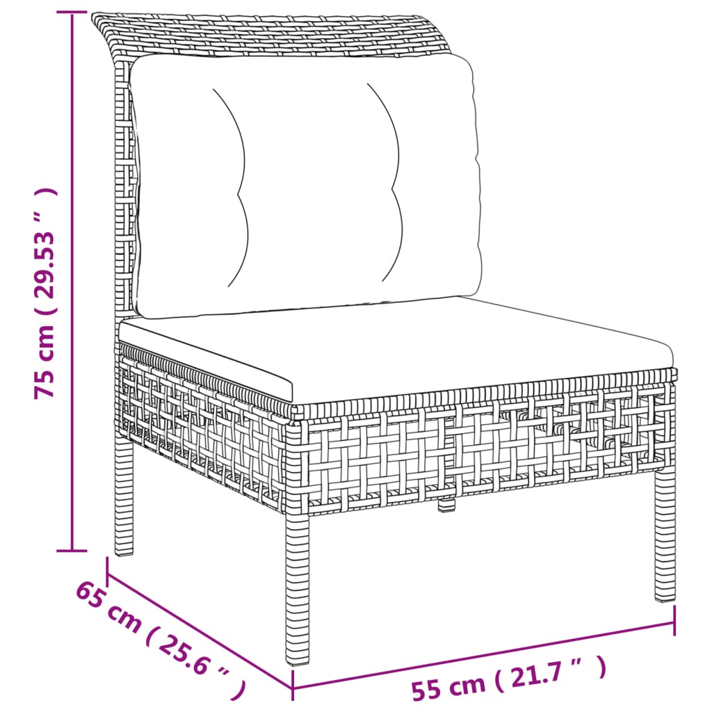 vidaXL 6-osaline aiamööbli komplekt patjadega, hall, polürotang