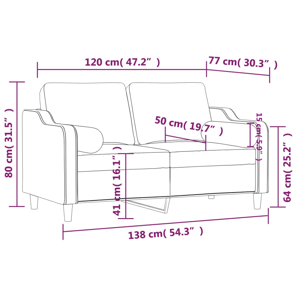 vidaXL 2-kohaline diivan patjadega, must, 120 cm, kangas