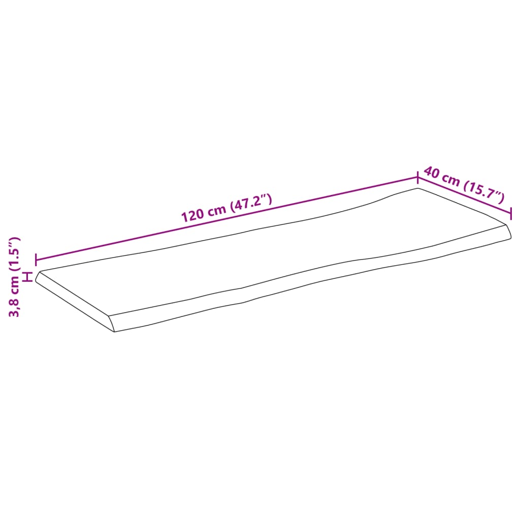 vidaXL lauaplaat, 120 x 40 x 3,8 cm, naturaalsete servadega, mangopuit