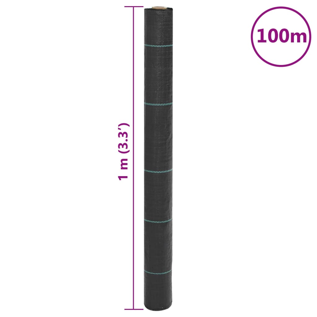 vidaXL umbrohumatt, must, 1 x 100 m, PP