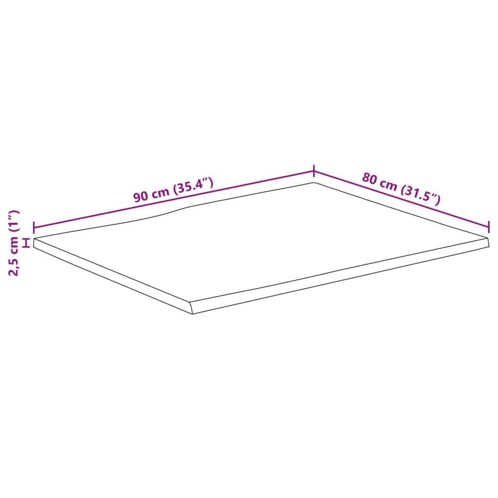 vidaXL lauaplaat naturaalse servaga 90x80x2,5 cm töötlemata mangopuit