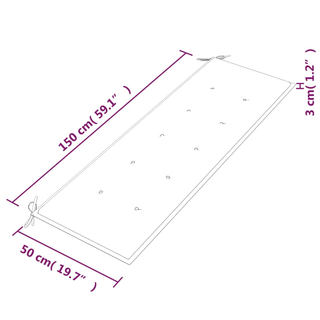 vidaXL Batavia pink erkrohelise padjaga, 150 cm, tiikpuu