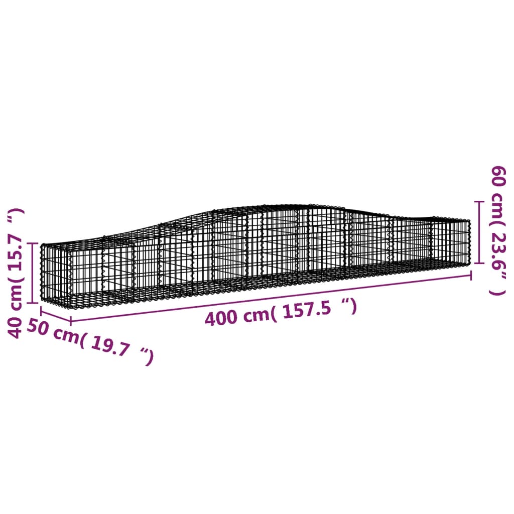 vidaXL kaarekujulised gabioonkorvid 15 tk, 400x50x40/60 cm, raud