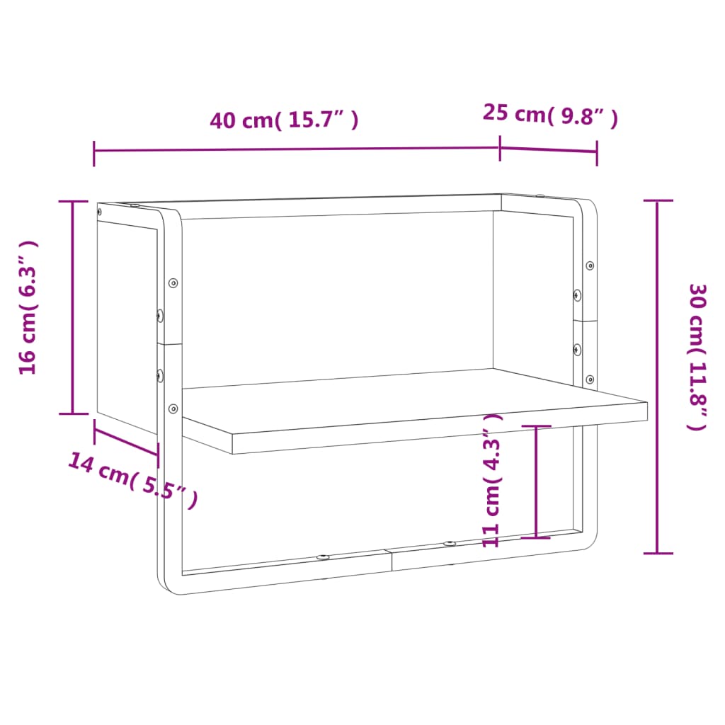 vidaXL latiga seinariiul, suitsutatud tamm, 40 x 25 x 30 cm