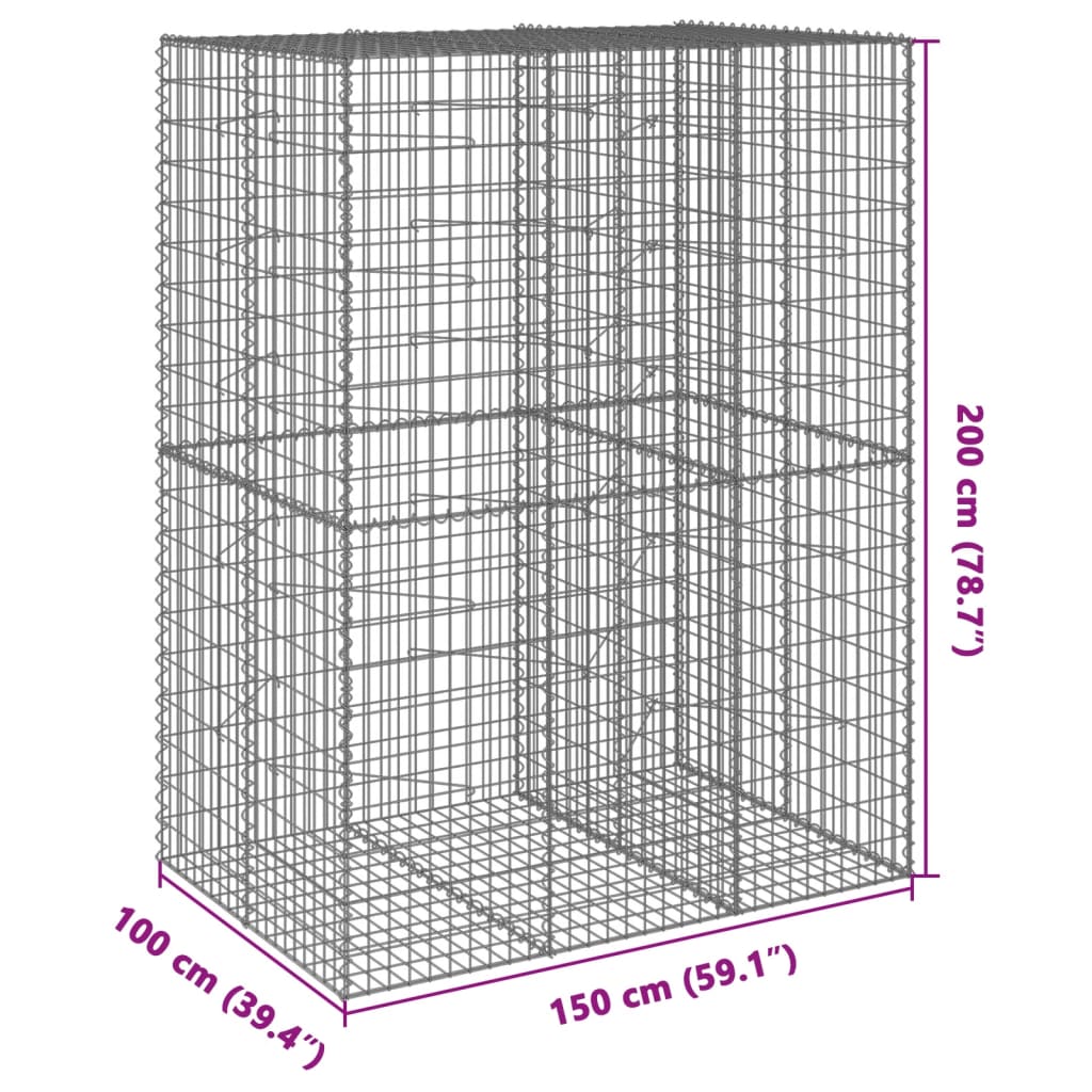 vidaXL kaanega gabioonkorv, 150 x 100 x 200 cm, tsingitud raud