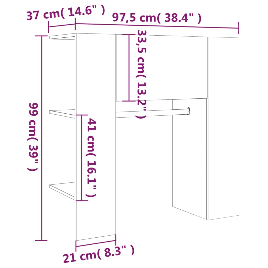 vidaXL esikukapp, hall Sonoma tamm, 97,5 x 37 x 99 cm, tehispuit