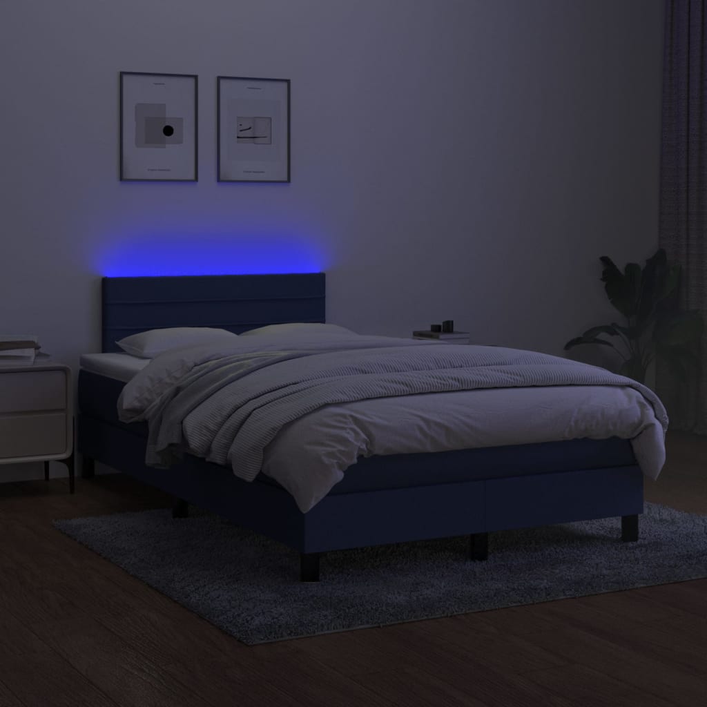 vidaXL kontinentaalvoodi madratsi ja LEDiga, sinine, 120x190 cm kangas