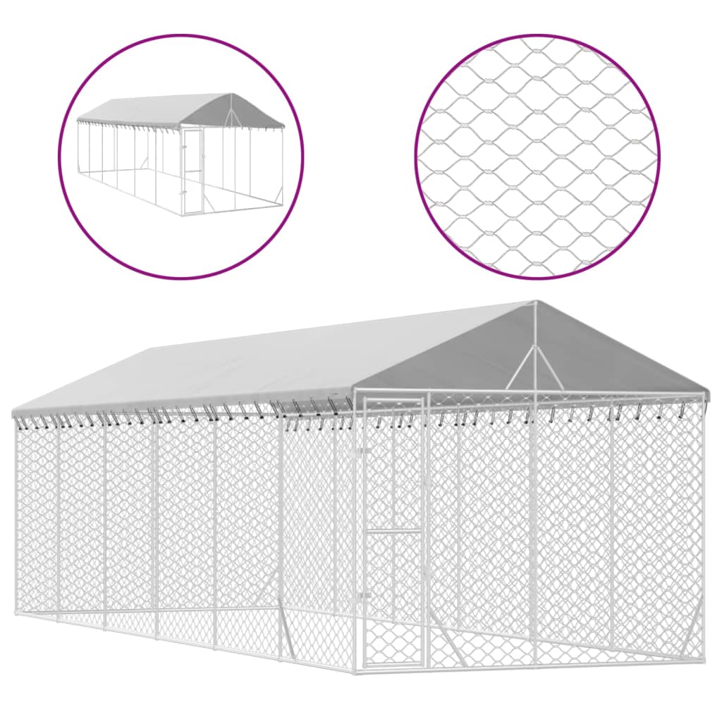 vidaXL katusega koeraaedik, hõbedane, 3x9x2,5 m, tsingitud teras