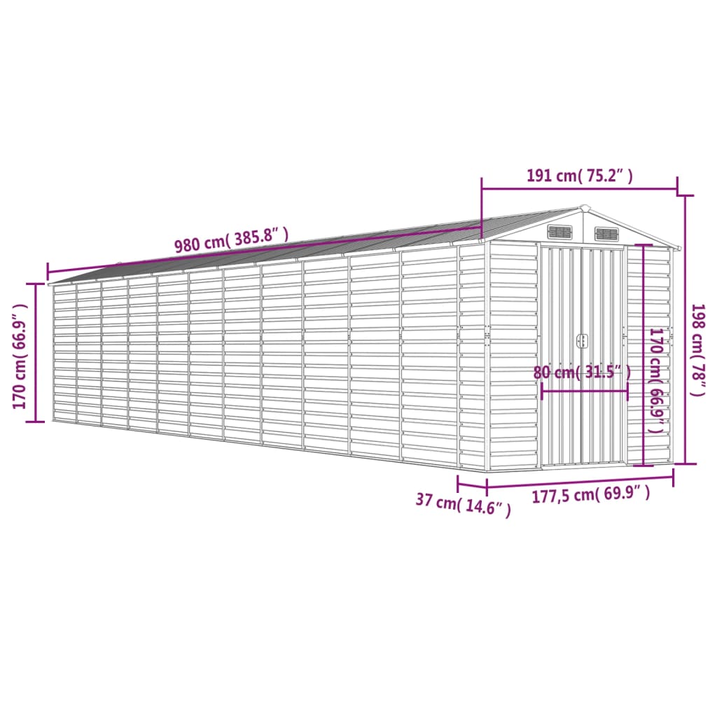 vidaXL aiakuur, antratsiithall, 191x980x198 cm, tsingitud teras