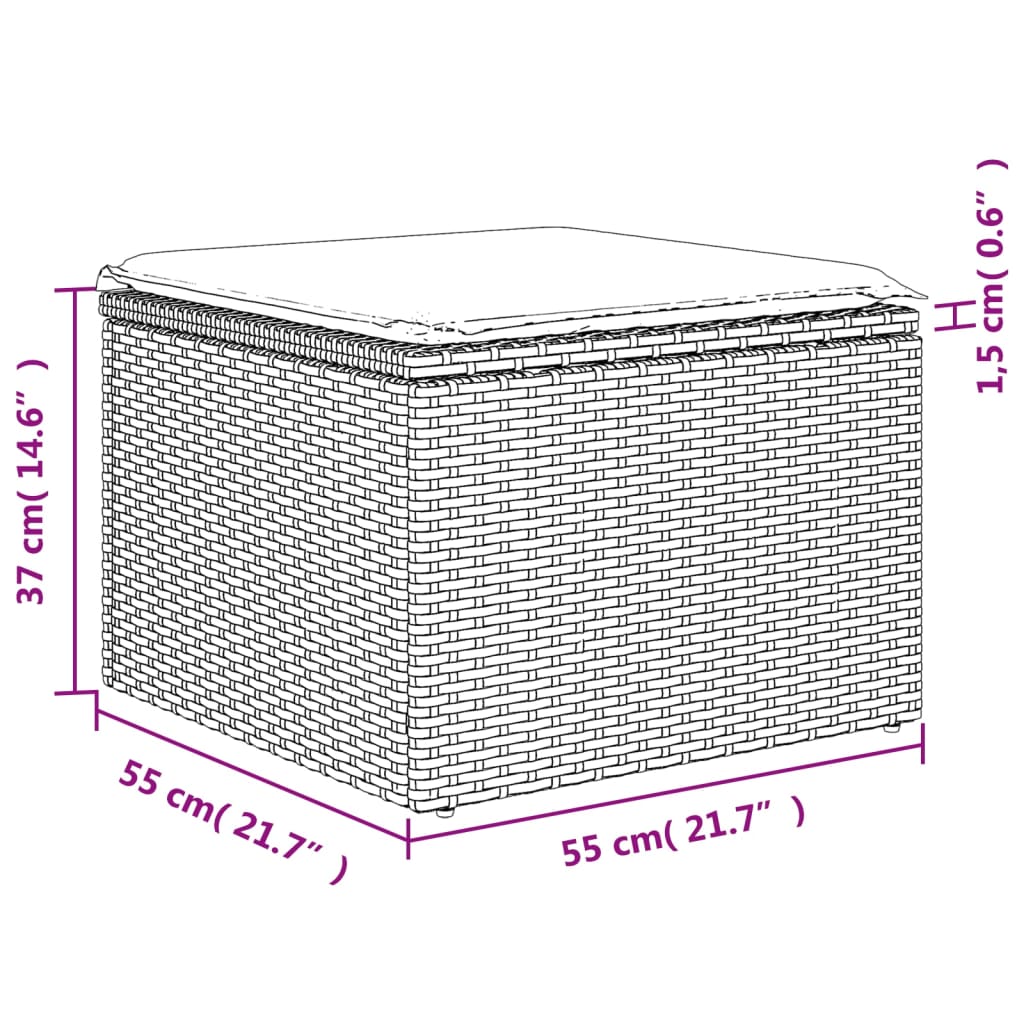 vidaXL 10-osaline aiadiivani komplekt patjadega, hall, polürotang