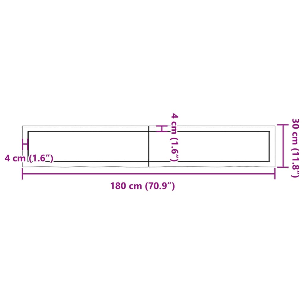 vidaXL vannitoa tasapind, 180 x 30 x (2-4) cm, töötlemata täispuit