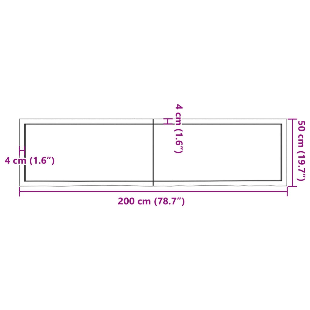 vidaXL seinariiul, 200x50x(2-6) cm, töötlemata tammepuit