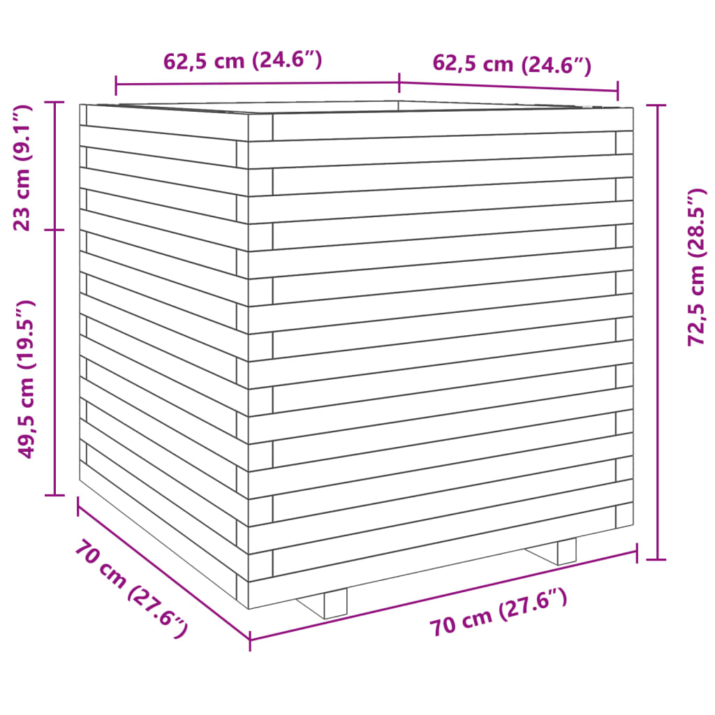 vidaXL aia taimekast, 70x70x72,5 cm, immutatud männipuit