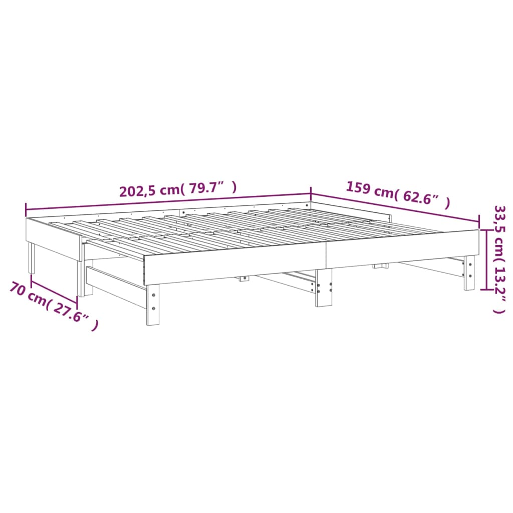 vidaXL väljatõmmatav päevavoodi, meepruun, 2 x (80x200) cm, männipuit