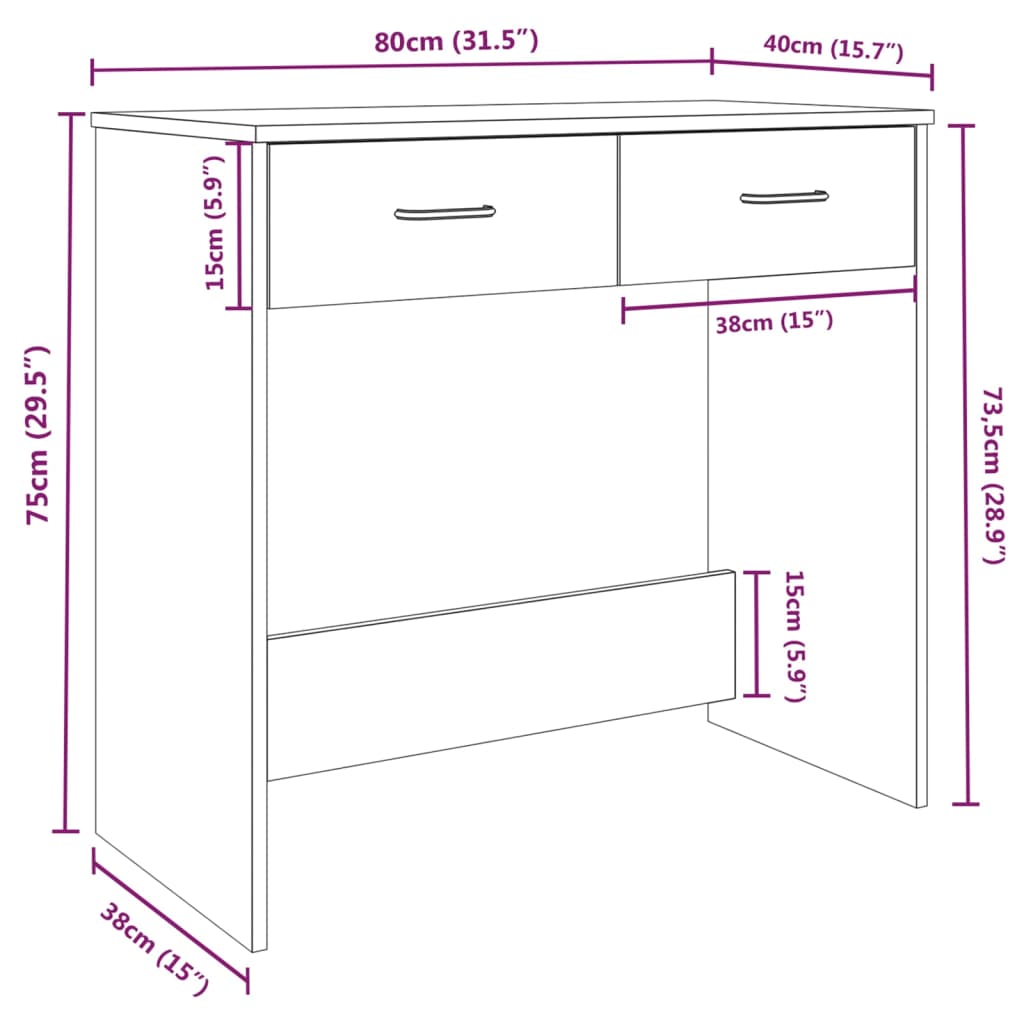 vidaXL kirjutuslaud, hall Sonoma tamm, 80 x 40 x 75 cm, tehispuit