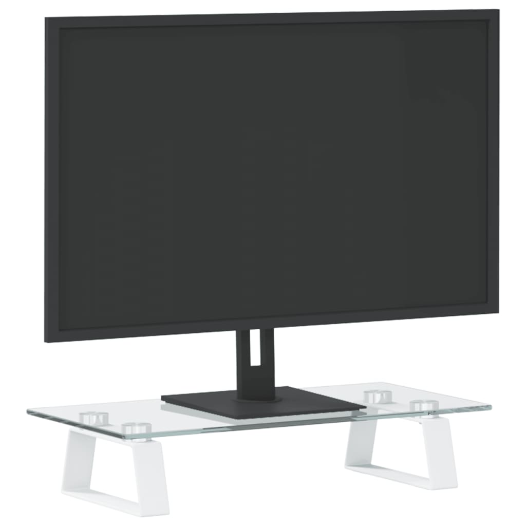 vidaXL monitorialus, valge, 40 x 20 x 8 cm, karastatud klaas ja metall