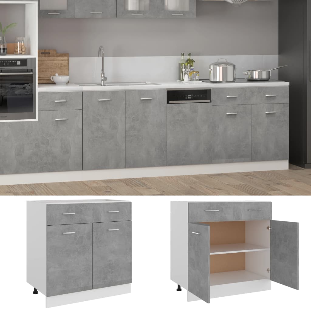 vidaXL alumine köögikapp, betoonhall, 80 x 46 x 81,5 cm, tehispuit